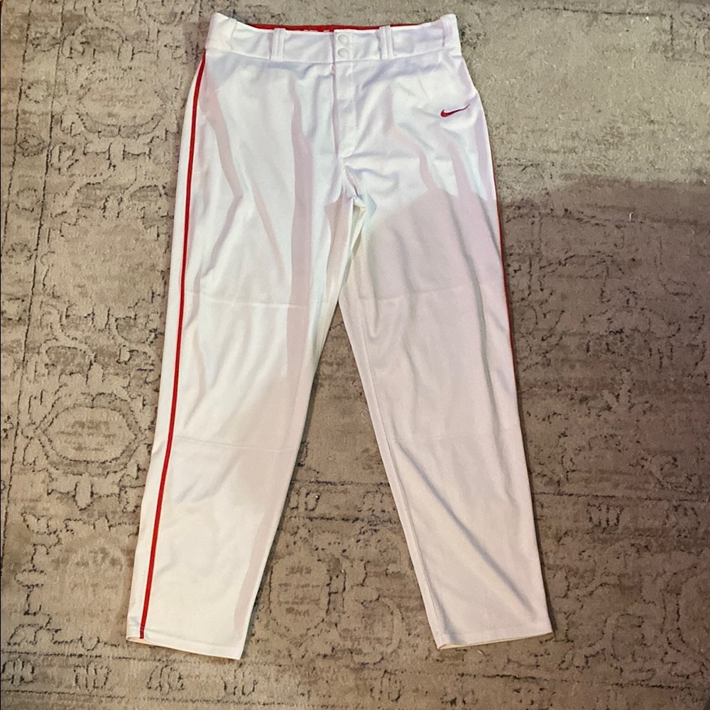 Nike White Baseball Pants with Red Piping